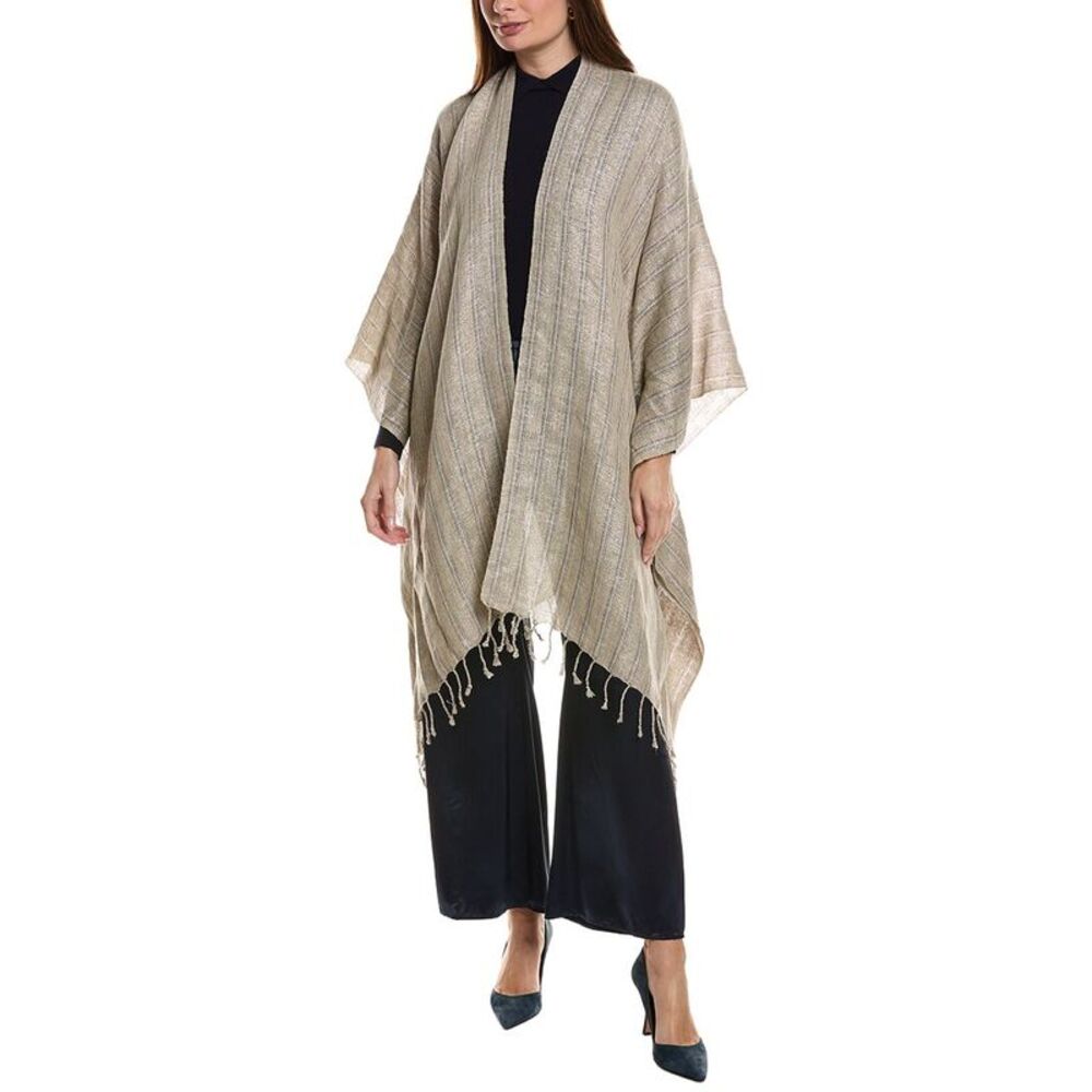 Brunello Cucinelli Open Front Linen-Blend Poncho, Metallic